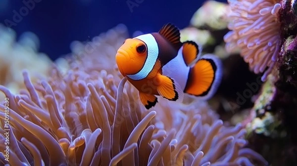 Fototapeta Close-up of a clownfish amidst an anemone.