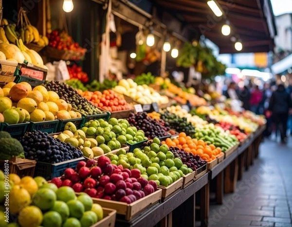 Obraz A vibrant fruit market stall displaying an array of fresh produce, captured in rich