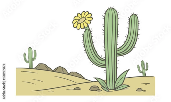Fototapeta  cactus vector,  isolated illustration on white background. Cactus with flowers.