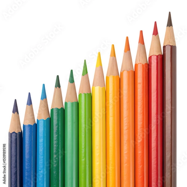 Fototapeta Colorful Wooden Pencils Arranged in a Ascending Spectrum isolated on transparent background