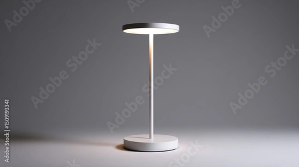 Obraz Minimalist White LED Floor Lamp on Gray Background Modern Interior Lighting Design Soft Ambient Light Home Decor Clean and Simple Aesthetics Studio Shot Isolated Object