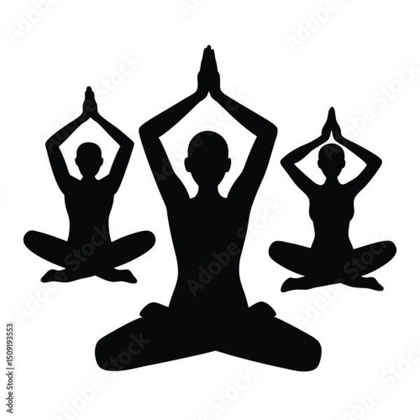 Fototapeta Yoga Class Group Pose Mindful Relaxation Silhouette Vector Art Illustration