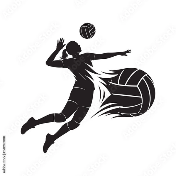 Obraz Silhouette of a female volleyball player spiking the ball in dynamic motion design