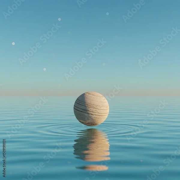 Obraz Peaceful River Stone Floating on Turquoise Water with Misty Horizon – Minimalist Nature Background
