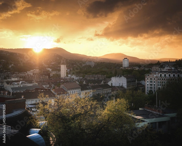 Fototapeta Amazing sunset view from Buda Castle, Budapest