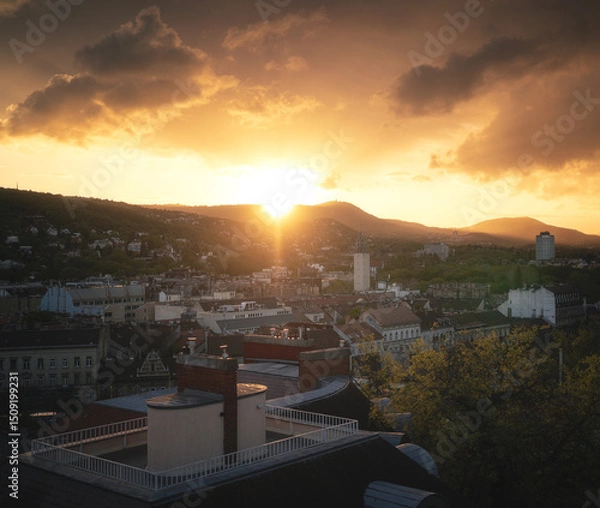 Fototapeta Amazing sunset view from Buda Castle, Budapest