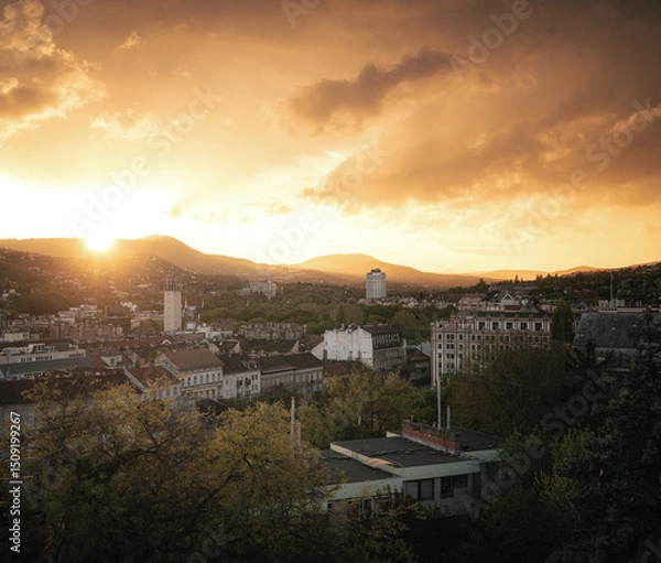 Fototapeta Amazing sunset view from Buda Castle, Budapest