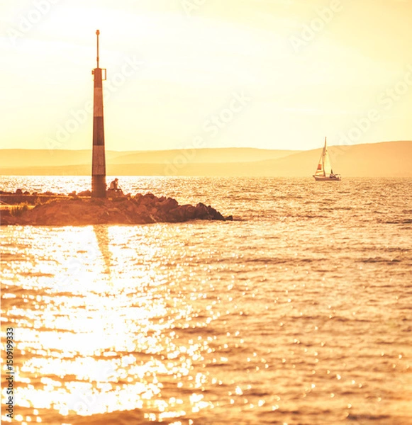Fototapeta Amazing sunset over lake Balaton in summer