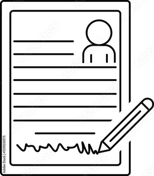 Fototapeta Document with lines person icon and pencil outline illustration
