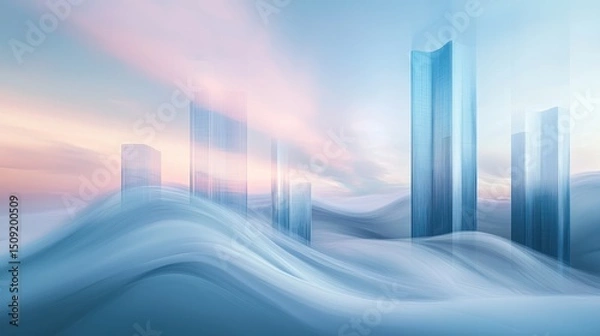 Fototapeta Modern city skyline depicted with smooth, flowing lines.