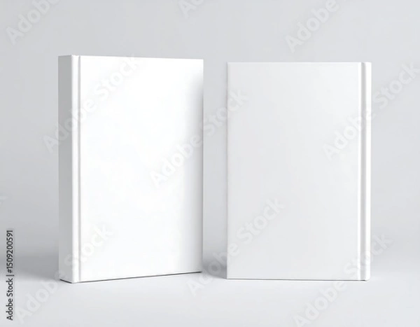 Obraz Two blank, white hardback books on a white background