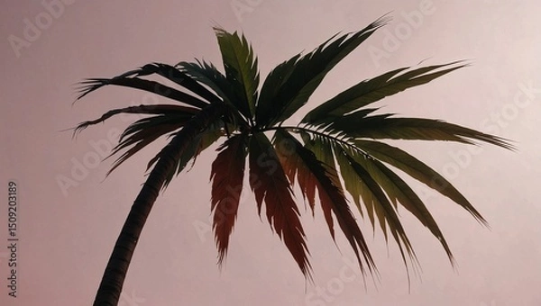Fototapeta Creative summer copy space layout on pastel background. Minimal abstract tropical, summer and travel concept.
