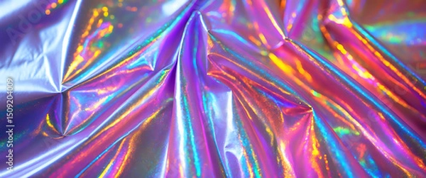 Fototapeta Vibrant Holographic Fabric Displaying Colorful and Reflective Surface Patterns
