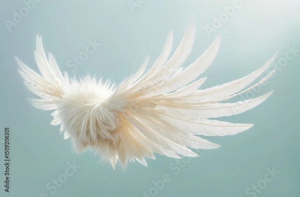 Fototapeta Unique feathered wings designed with soft white fur create a stunning visual effect against a light background