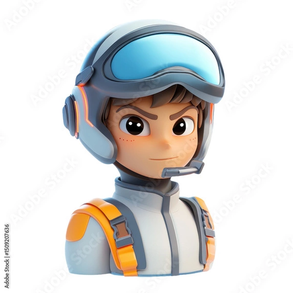 Fototapeta Cartoon Pilot Boy Portrait: A Cheerful Character Ready for Aviation Adventure, Isolated on a Studio Background, Sparks Joy and Imagination