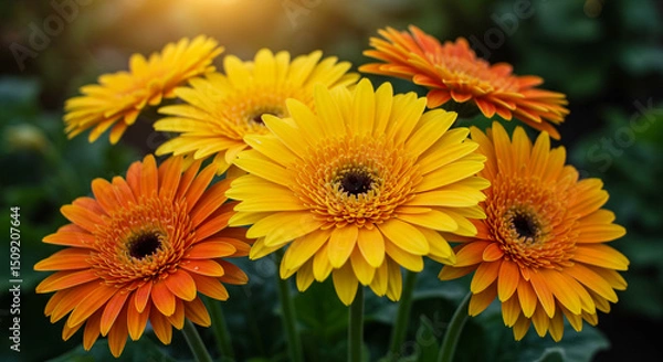 Fototapeta Radiant Gerbera Daisies A Bouquet of Sunshine Joy and Vibrant Color in a Spring Garden Display