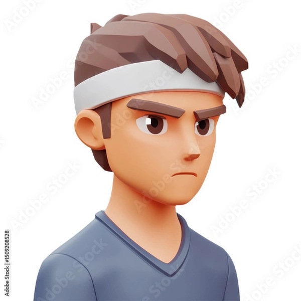 Fototapeta Focused Cartoon Man Portrait: A Digital Rendering of Youthful Determination and Modern Style on a Clean Background, Isolated and Ready for Animation