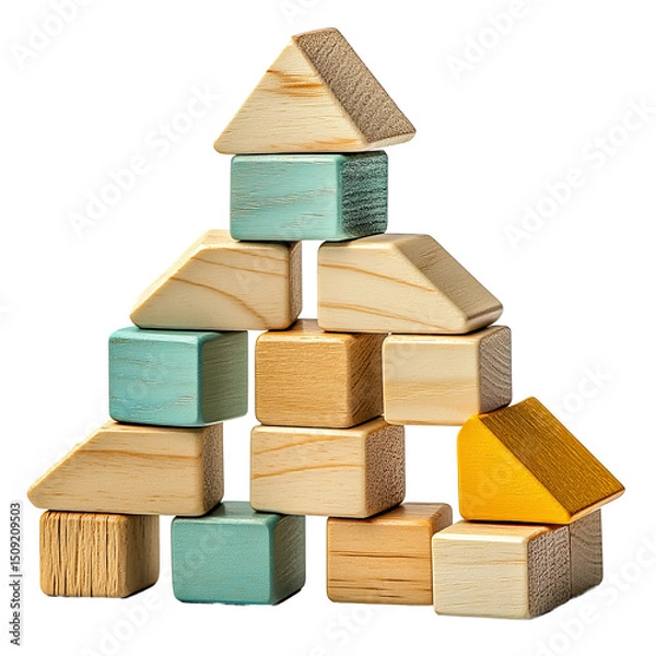 Obraz A meticulously constructed tower composed of vibrant wooden building blocks, inviting exploration, learning, and creativity.