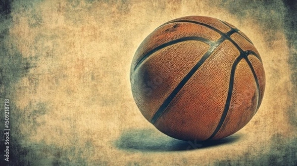 Obraz Worn basketball on grunge background, ready for game