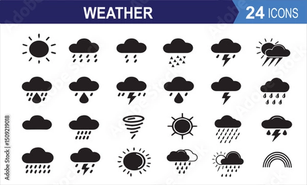 Fototapeta Weather icon silhouette vector illustration. Weather forecast icon silhouette vector set.
