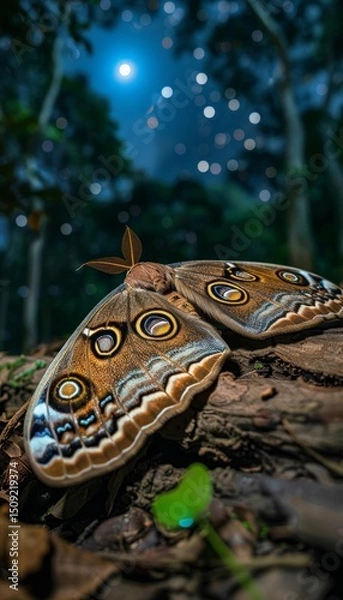 Fototapeta Majestic giant moth with luminous wings captivating observers in the enchanting moonlight