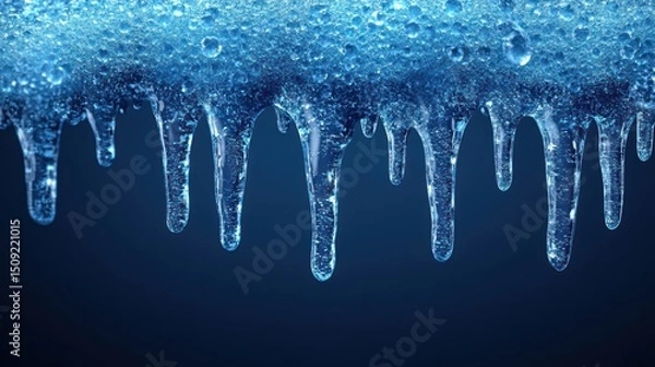 Obraz Melting ice, dripping water, close-up, dark background, winter texture