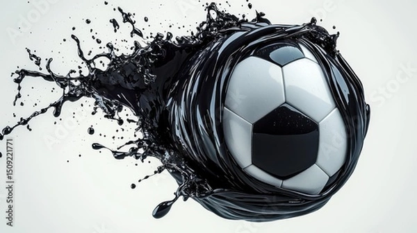 Obraz Black liquid engulfing soccer ball; dynamic splash