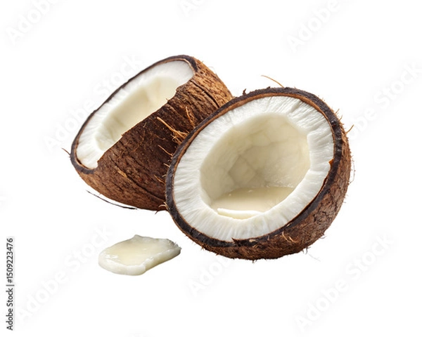 Obraz halved coconut on white background natural texture