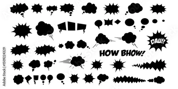 Fototapeta Large Collection of Black and White Speech Bubbles and Comic Book Style Word Balloons - Vector Graphics