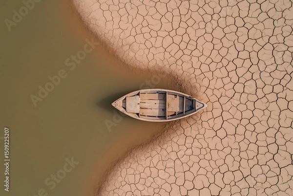 Obraz Boat stranded amidst drought, a stark climate change reminder.