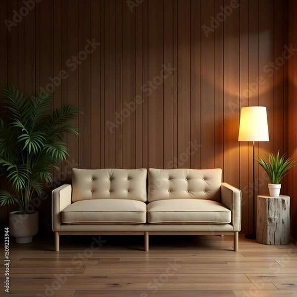 Fototapeta Sofa in a wood plank room