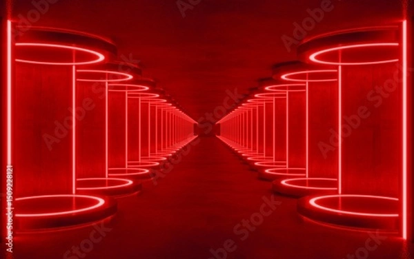 Obraz red lighting with interior empty space, 3d rendering sci-fi concept