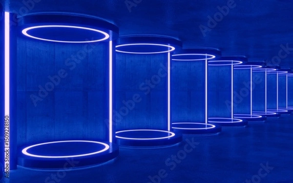 Obraz blue lighting with interior empty space, 3d rendering sci-fi concept