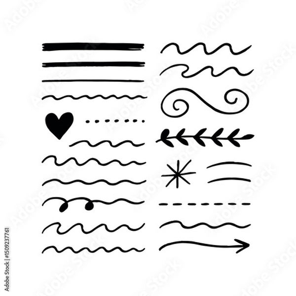Fototapeta Hand-Drawn Lines And Dividers - Doodle Design Elements Vector Set.