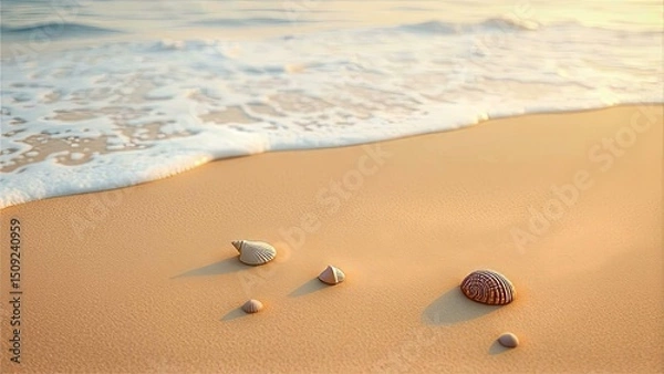 Obraz Seashells on a Sunny Beach with Gentle Ocean Waves