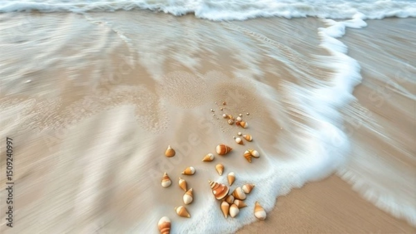 Obraz Seashells on a Sunny Beach with Gentle Ocean Waves