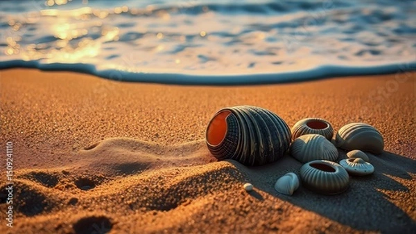 Obraz Seashells on a Sunny Beach with Gentle Ocean Waves