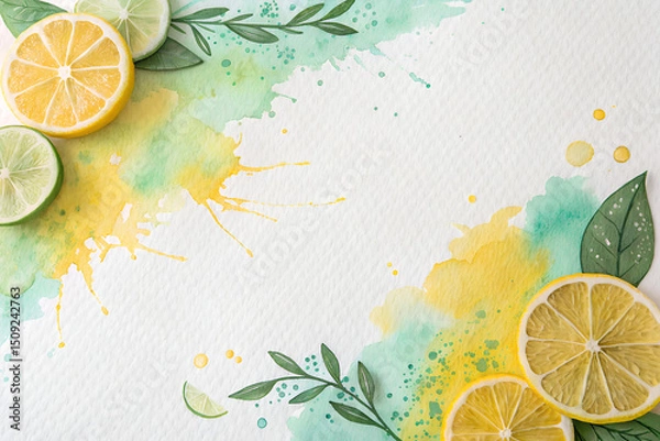 Fototapeta Vibrant Lemon and Lime Watercolor Art Background