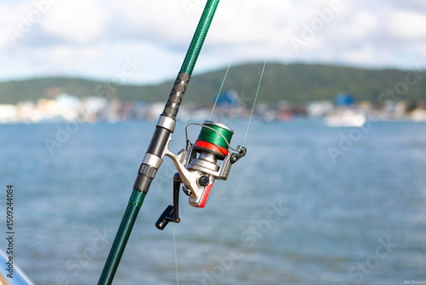 Obraz Detail of a carbon fiber fishing rod and reel