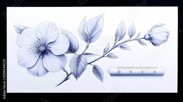 Fototapeta Monochrome Hibiscus Flower Drawing with Stippling Technique