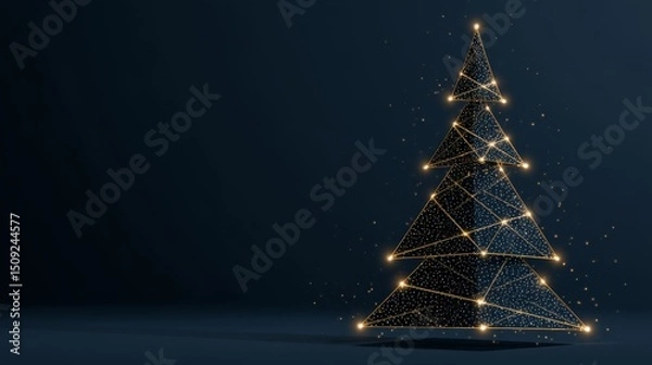 Fototapeta Abstract Golden Polygon Tree - Vector Illustration of a Stylized Tree Structure, Modern Geometric Design, Minimalist Nature Concept.