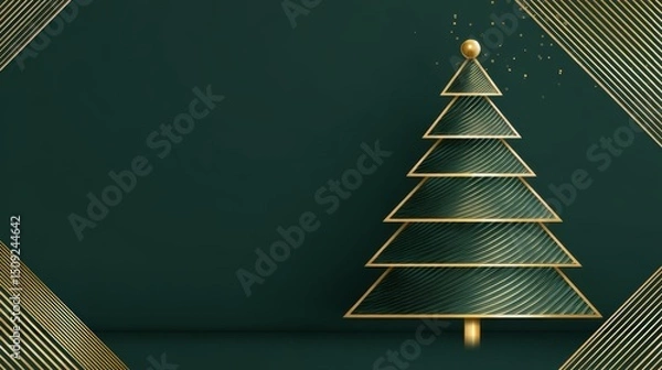 Fototapeta Elegant Golden Tree Line Art Illustration - Minimalist Graphic Design Element for Holiday, Festive, or Nature Theme Visuals.