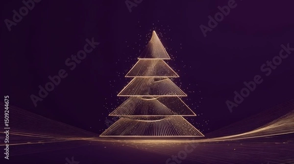 Obraz Golden abstract lines forming a pyramidal shape against a dark background, representing growth, ambition, or a futuristic data visualization concept.