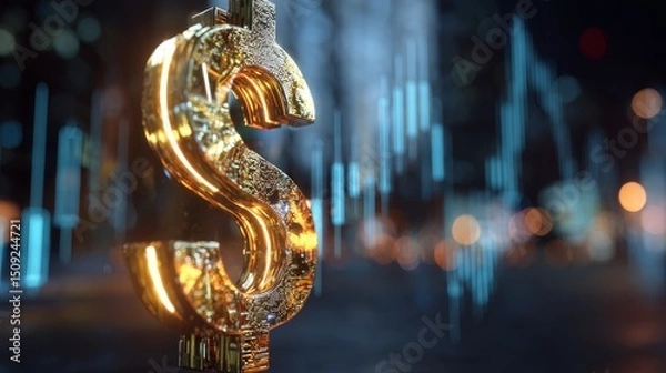 Fototapeta Detailed Gold Dollar Sign Close-Up, Intricate Metallic Texture, Financial Concept, Luxury, Investment, Macro Photography, Premium Stock Image.