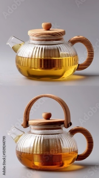 Fototapeta Clear Glass Teapot with Steaming Hot Tea on White Background - Beverage Still Life for Food and Drink Concepts