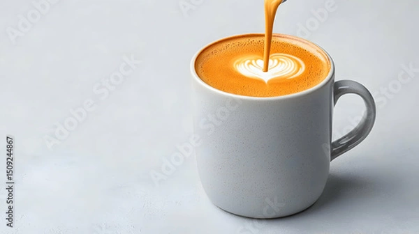 Fototapeta Pouring Latte Art into Speckled Grey Mug