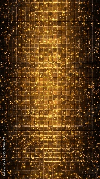 Fototapeta Golden geometric abstract background with glowing particles and intricate network design, futuristic and elegant visual.