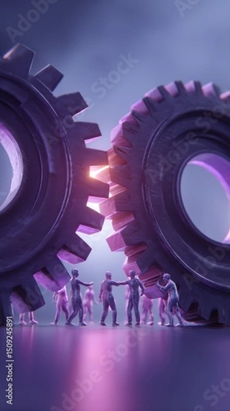 Fototapeta Teamwork and Collaboration: Diverse Professionals Bridge Gap with Shared Vision and Unity in a Futuristic Business Environment.