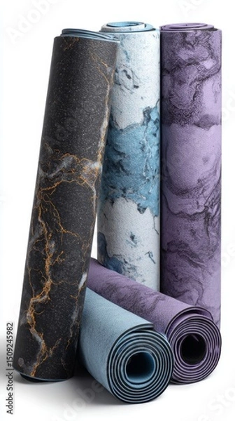 Fototapeta Stacked Rolled Towels - Clean White Background - Spa and Wellness Concept - Soft Cotton Fabric - Luxury Lifestyle Stock Photo