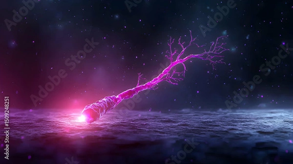 Fototapeta Abstract Glowing Neuron Network in Dark Space
